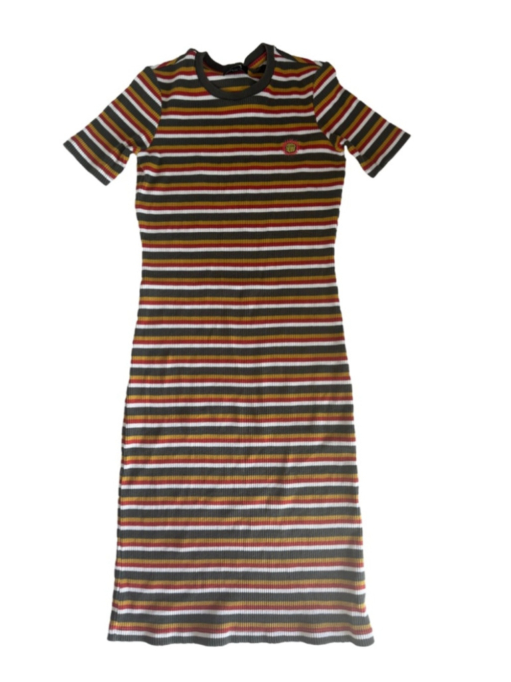 Stüssy Striped Ribbed Bodycon Midi Dress Sun Logo XS Cotton Y2K Streetwear